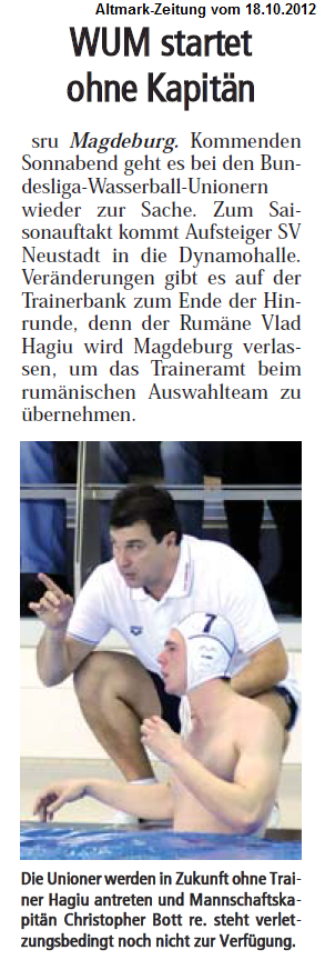 WUM startet ohne Kapit�n Altmark-Zeitung vom 18.10.2012