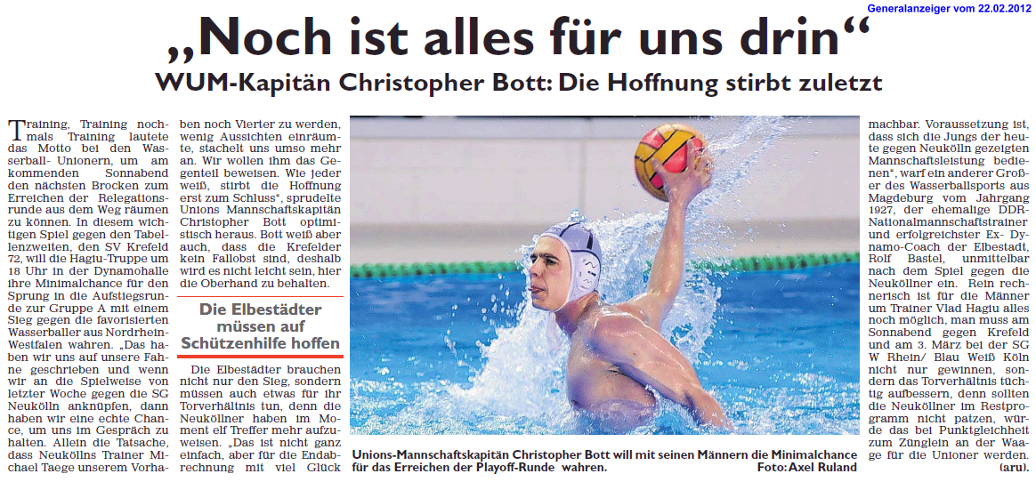 'Noch ist alles f�r uns drin' Generalanzeiger vom 22.02.2012