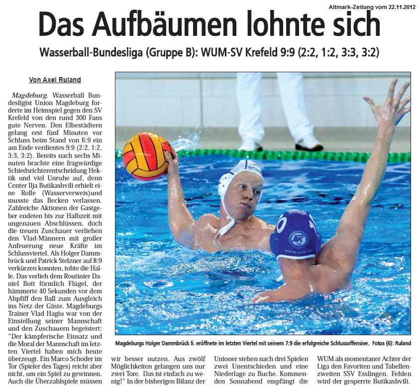 Das Aufb�umen lohnte sich Altmark-Zeitung vom 22.11.2012