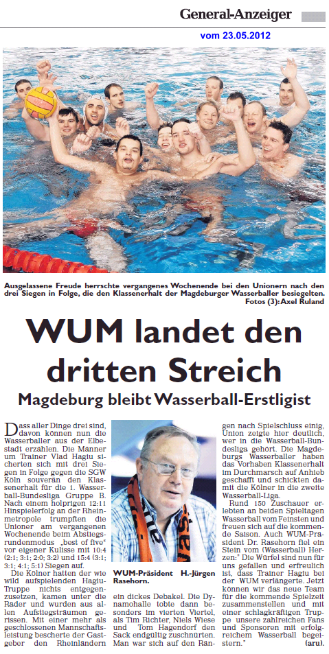 WUM landet den dritten Streich General-Anzeiger vom 23.05.2012