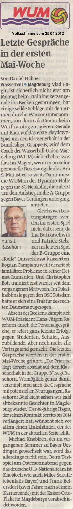 Letzte Gespr�che in der ersten Mai-Woche Volksstimme vom 25.04.2012