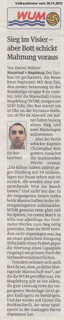 Sieg im Visier - aber Bott schickt Mahnung voraus Volksstimme vom 30.11.2012