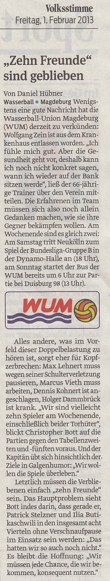''Zehn Freunde'' sind geblieben Volksstimme vom 01.02.2013