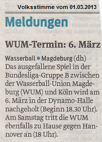 WUM-Termin: 6. M�rz Volksstimme vom 01.03.2013