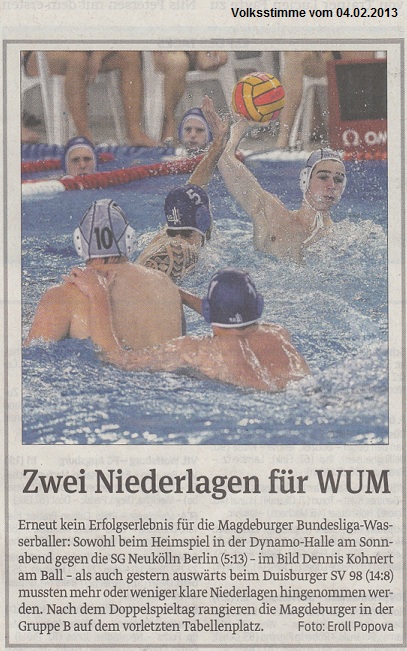Zwei Niederlagen f�r WUM Volksstimme vom 04.02.2013