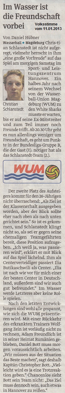 Im Wasser ist die Freundschaft vorbei Volksstimme vom 11.01.2013