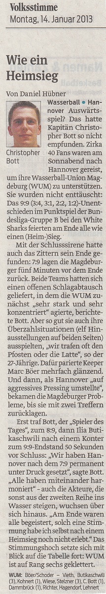 Wie ein Heimsieg Volksstimme vom 14.01.2013