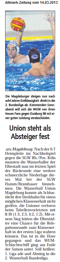 Union steht als Absteiger fest Altmark-Zeitung vom 14.03.2013