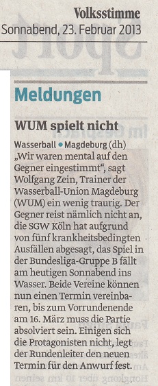 WUM spielt nicht Volksstimme vom 23.02.2013