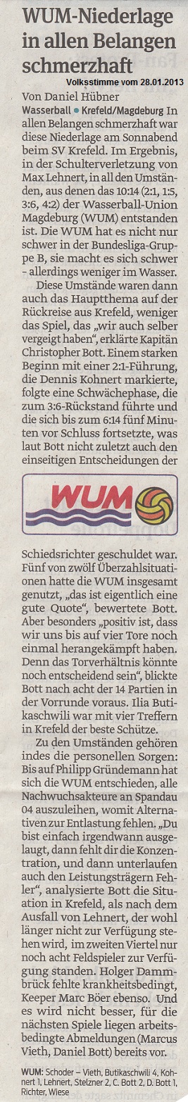 WUM-Niederlage in allen Belangen schmerzhaft Volksstimme vom 28.01.2013