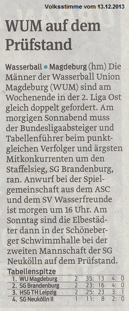 WUM auf dem Pr�fstand Volksstimme vom 13.12.2013