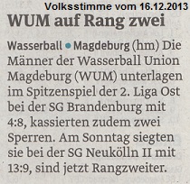 WUM auf Rang zwei Volksstimme vom 16.12.2013