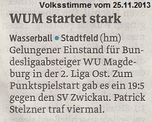 WUM startet stark Volksstimme vom 25.11.2013