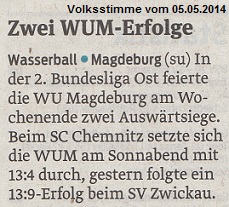 Zwei WUM-Erfolge Volksstimme vom 05.05.2014