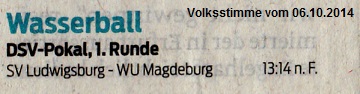DSV-Pokal, 1. Runde Volksstimme vom 06.10.2014