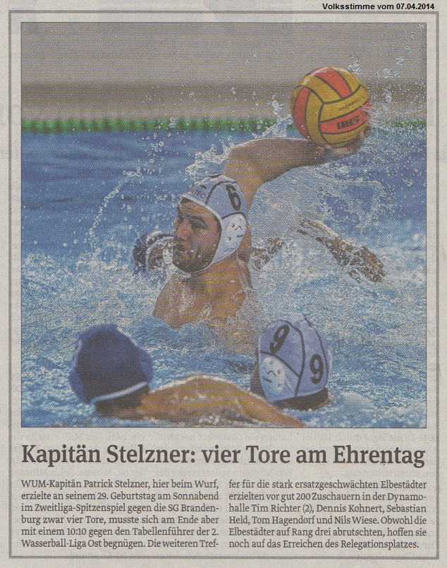 Kapit�n Stelzner: vier Tore am Ehrentag Volksstimme vom 07.04.2014