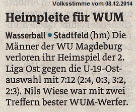 Heimpleite f�r WUM Volksstimme vom 08.12.2014