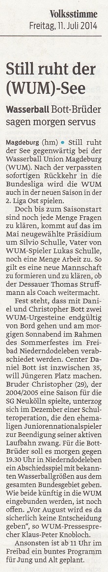 Still ruht der (WUM)-See Volksstimme vom 11.07.2014