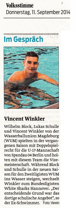 Im Gespr�ch - Vincent Winkler Volksstimme vom 11.09.2014