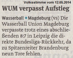 WUM verpasst Aufstieg Volksstimme vom 12.05.2014