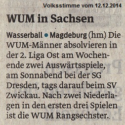 WUM in Sachsen Volksstimme vom 12.12.2014