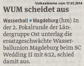 WUM scheidet aus Volksstimme vom 17.03.2014