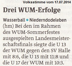 Drei WUM-Erfolge Volksstimme vom 17.07.2014