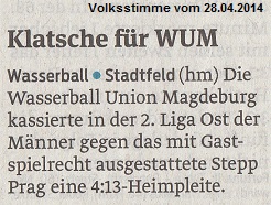 Klatsche f�r WUM Volksstimme vom 28.04.2014