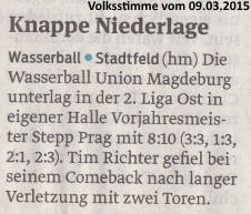 Knappe Niederlage Volksstimme vom 09.03.2015