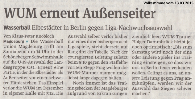 WUM erneut Au�enseiter Volksstimme vom 13.03.2015