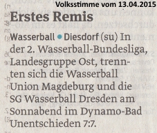 Erstes Remis Volksstimme vom 13.04.2015