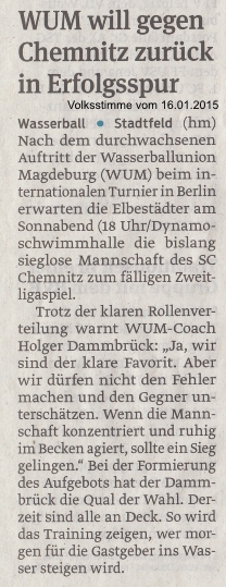 WUM will gegen Chemnitz zur�ck in Erfolgsspur Volksstimme vom 16.01.2015
