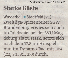Starke G�ste Volksstimme vom 17.02.2015