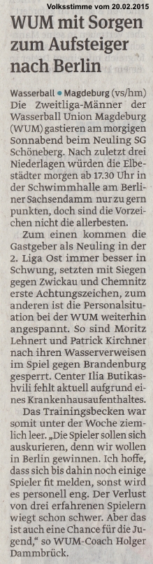 WUM mit Sorgen zum Aufsteiger nach Berlin Volksstimme vom 20.02.2015