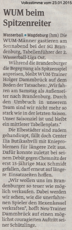 WUM beim Spitzenreiter Volksstimme vom 23.01.2015