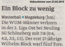 Ein Block zu wenig Volksstimme vom 23.02.2015